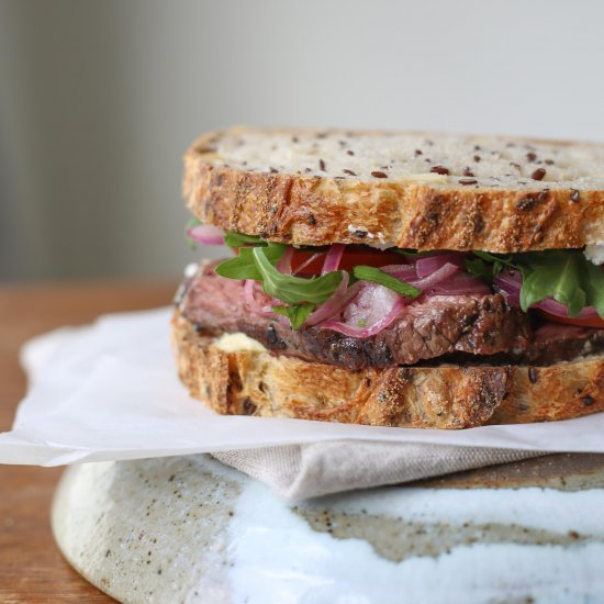 Hanger steak sandwich