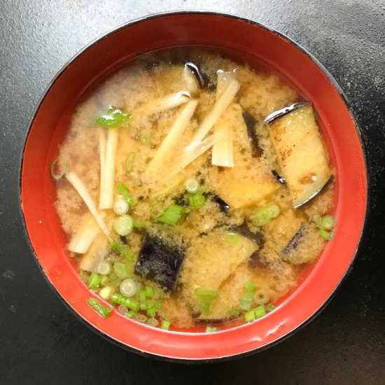 Miso Soup with Eggplant and Gobo