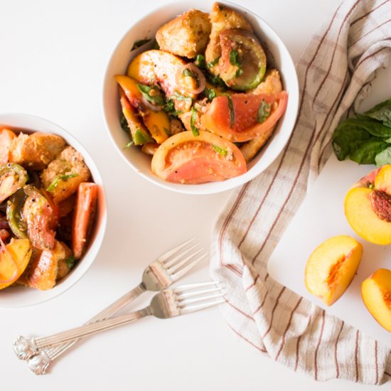 peach & tomato panzanella salad