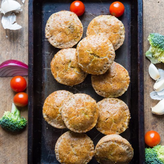 Broccoli, Sweet Potato & Pesto Pies