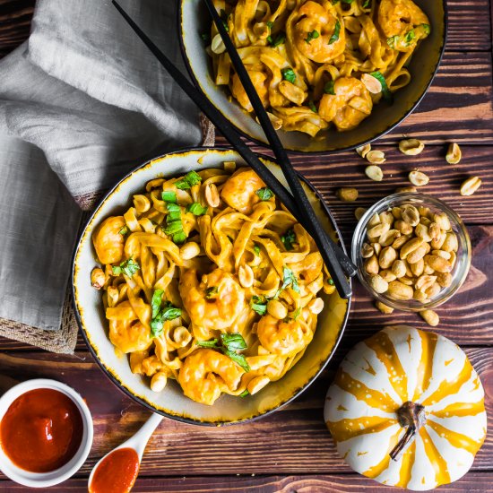 spiced pumpkin shrimp thai noodles