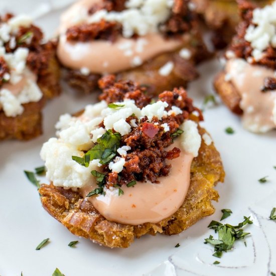 Chorizo & Queso Tostones