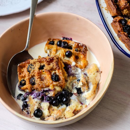 Blueberry Cinnamon Waffle Pudding