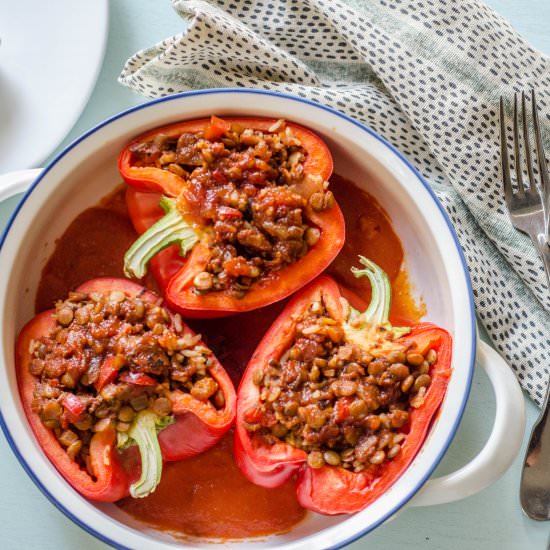 Lentil Picadillo Stuffed Peppers