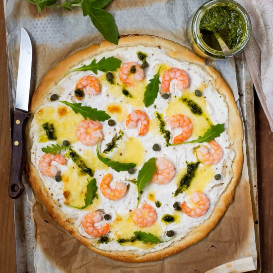 White Pizza with Shrimps