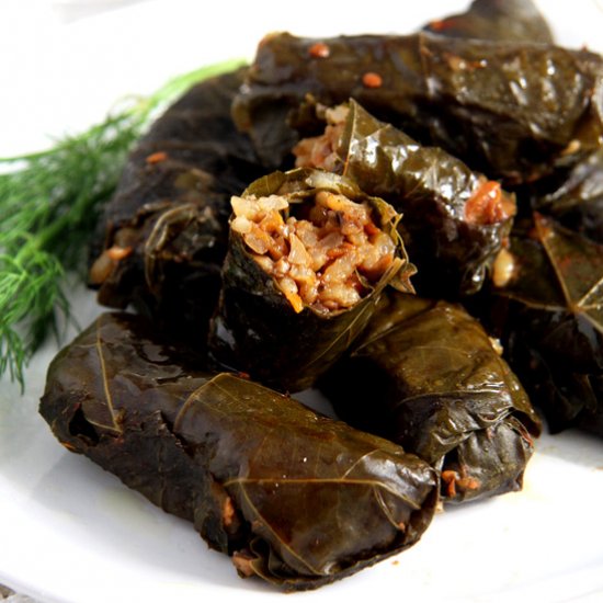 Vegan Stuffed Vine Leaves with Rice