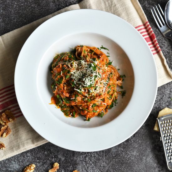 Spelt Spaghetti and Red Pesto