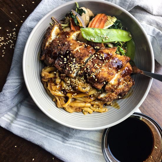 Sesame Udon and Crispy Chicken