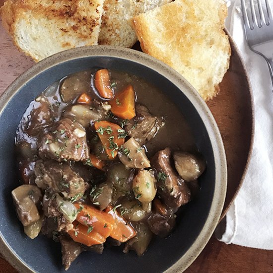 Beef Stew with Buttery Garlic Bread