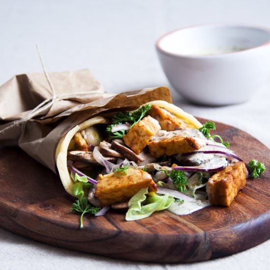 Greek Wraps with Marinated Tempeh