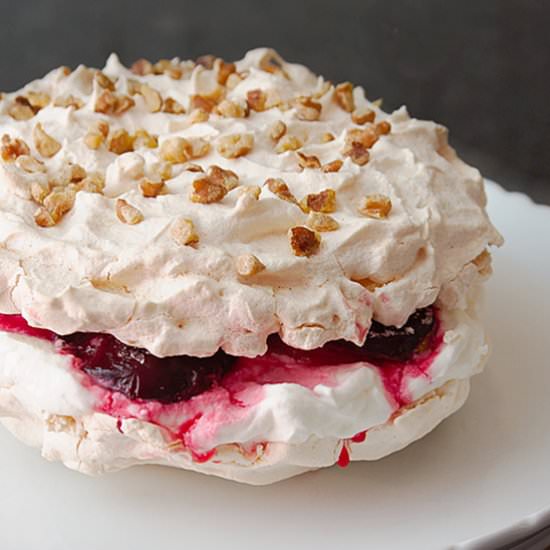 Meringue Layers with Red Plums