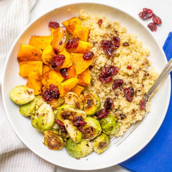 Quinoa, squash + Brussels sprouts