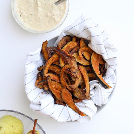 Roasted Squash Chips with Onion Dip