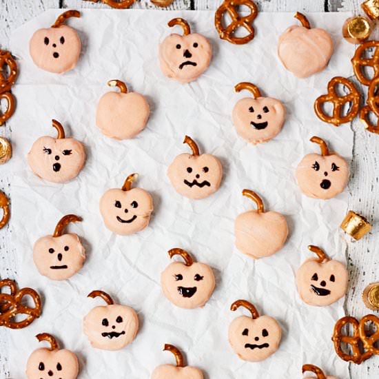 Candy-Coated Rolo Pretzel Pumpkins