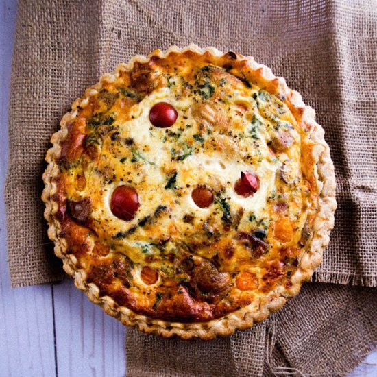 Kale Mushroom Apple Bacon Quiche