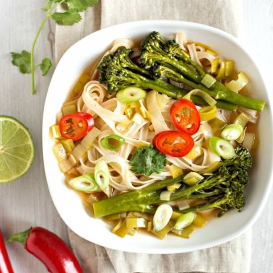 Asian broccoli noodle soup