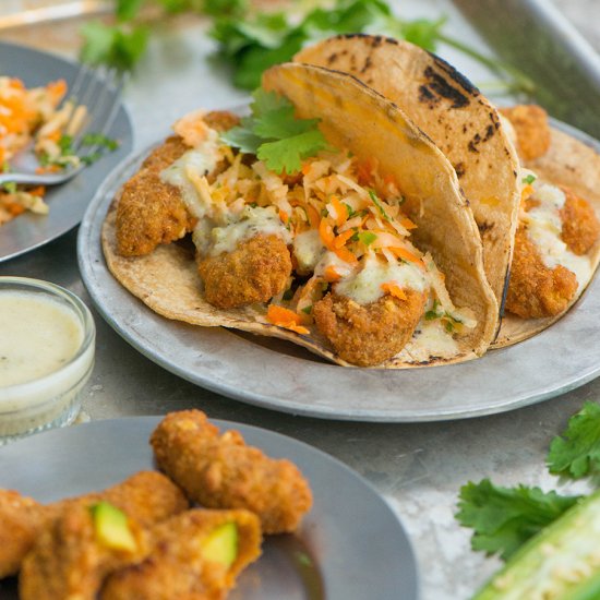 Avocado Tacos w/ Carrot Jicama slaw