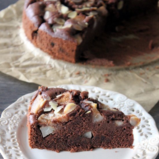 Chocolate cake with pears