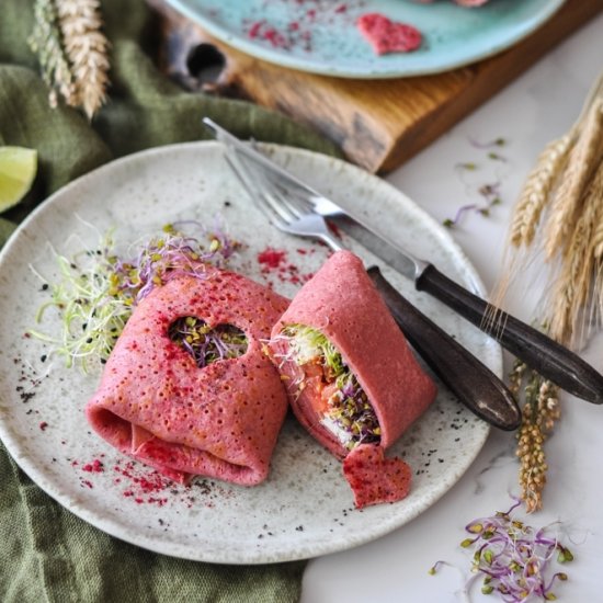 Beetroot Crepes with Tomatoes