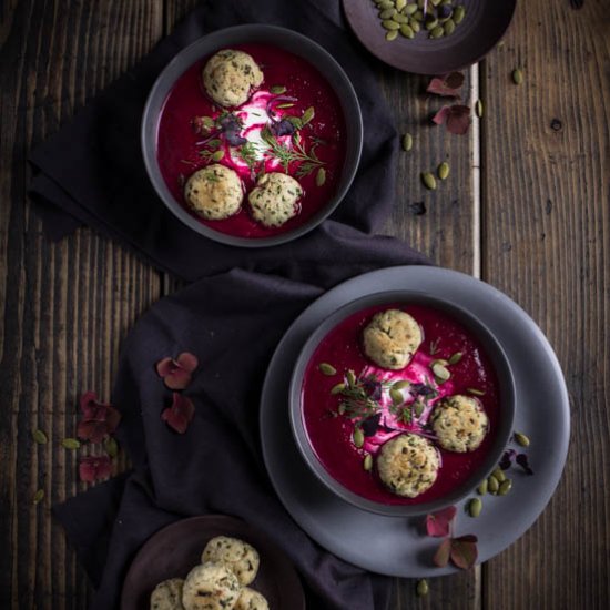 Beetroot Soup and Dill Dumplings