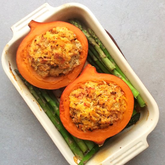 Meatloaf Stuffed Squash and Asparagus