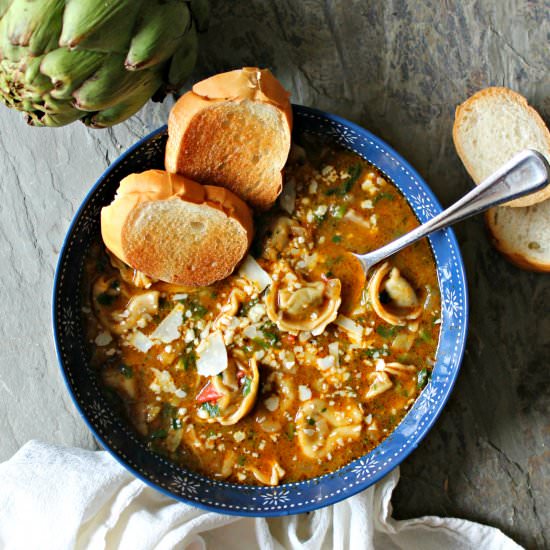 Tortellini Artichoke Pesto Soup