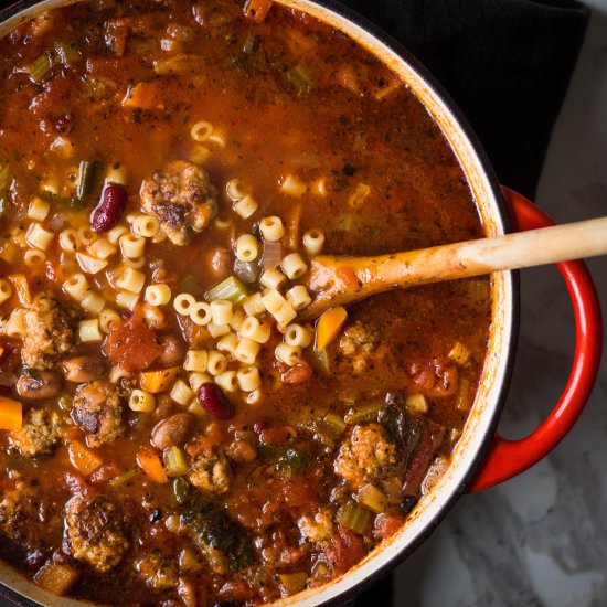 Minestrone Soup with Mini Meatballs