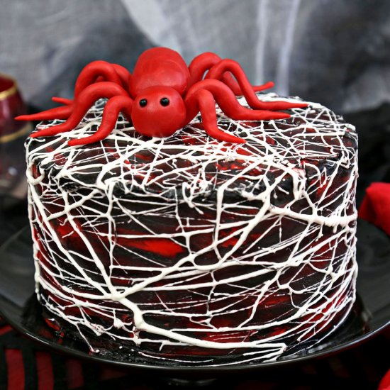 Red Velvet Spiderweb Cake