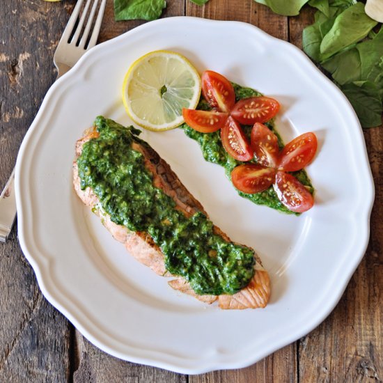 Grilled Salmon with Homemade Pesto