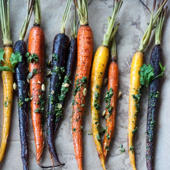 Roasted Carrots & Carrot Top Pesto