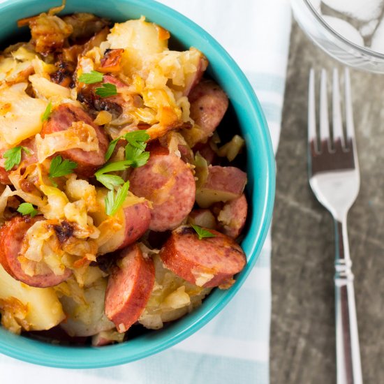 Turkey Kielbasa, Potato and Cabbage