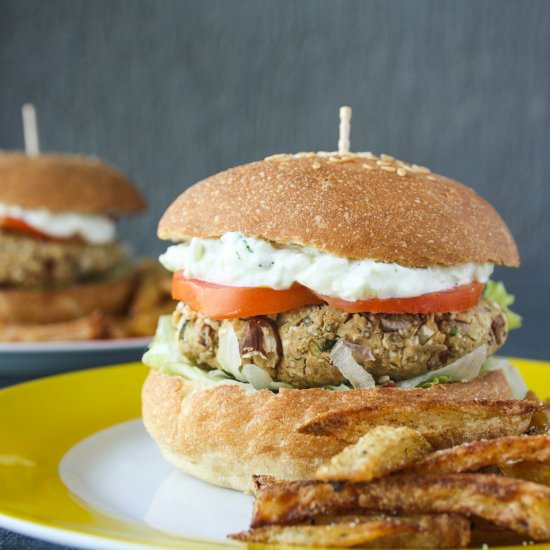 Sweet Potato Burgers with Tzatziki