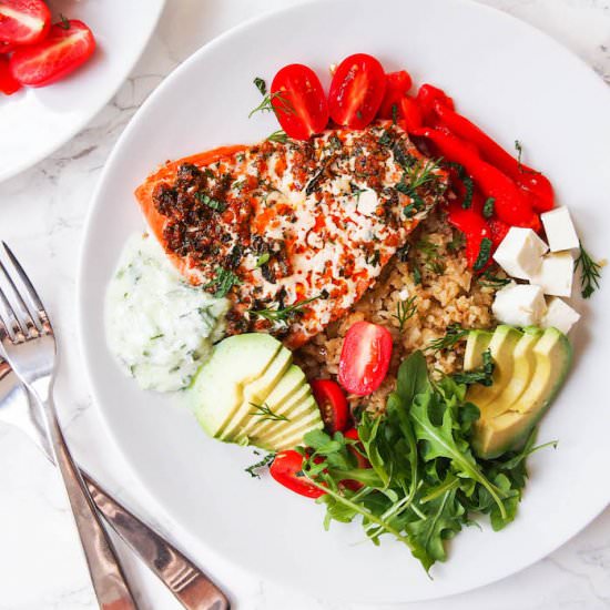 Salmon Souvlaki w/ Cauliflower Rice