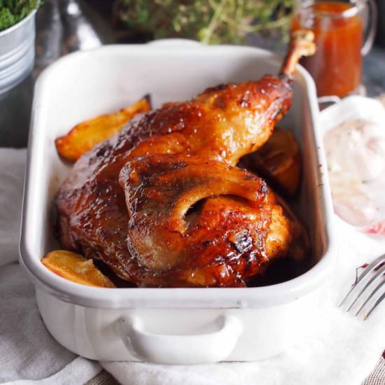 Honey glazed roasted guinea fowl