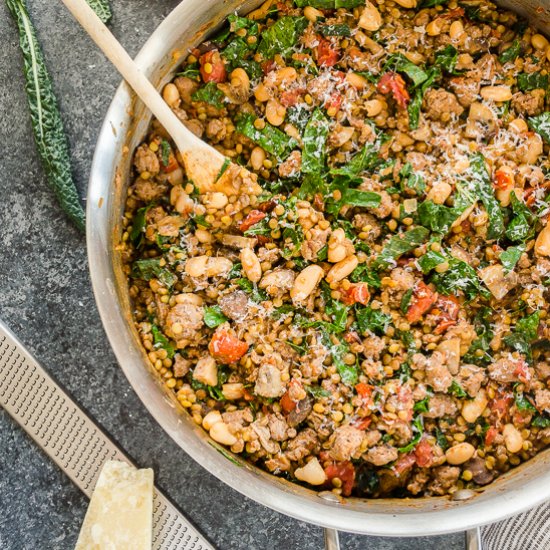 Tuscan Sausage Lentil Skillet