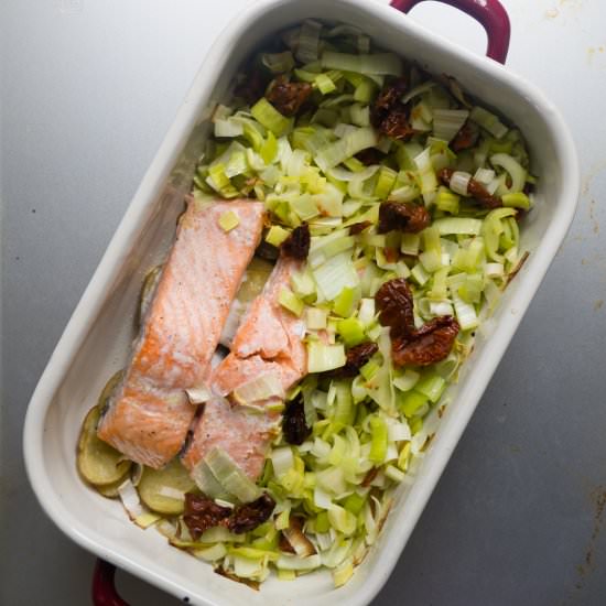 Salmon and leek