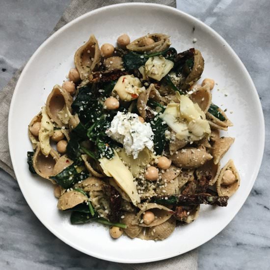 Whole Wheat Artichoke Pesto Pasta