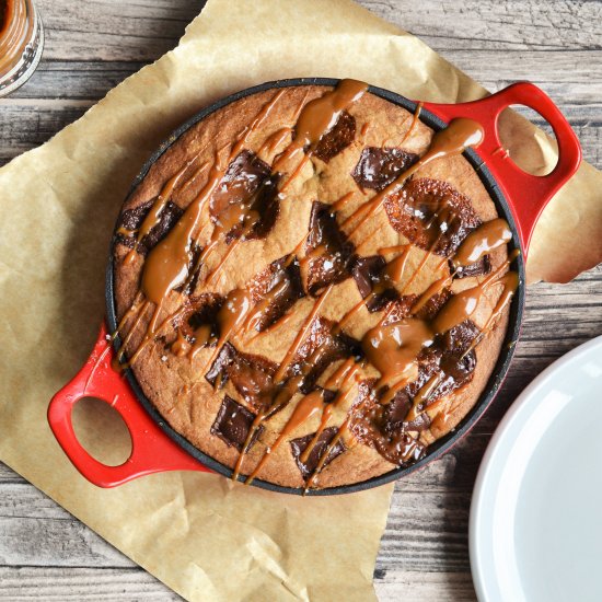 Chocolate Caramel Skillet Cookie