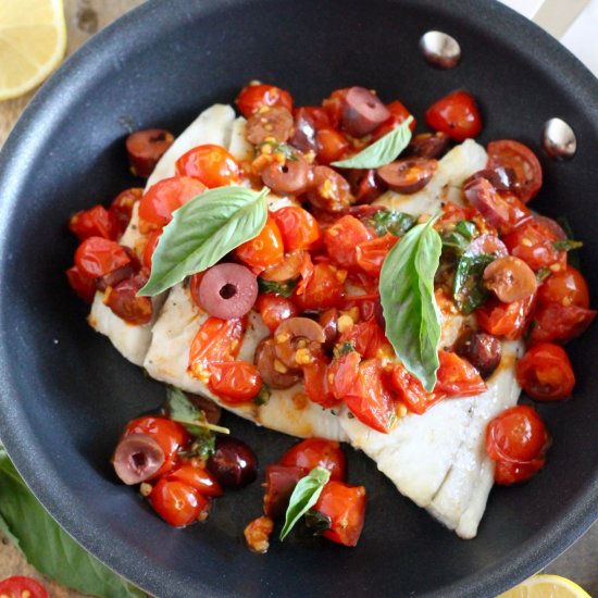 Barramundi with Tomatoes and Olives