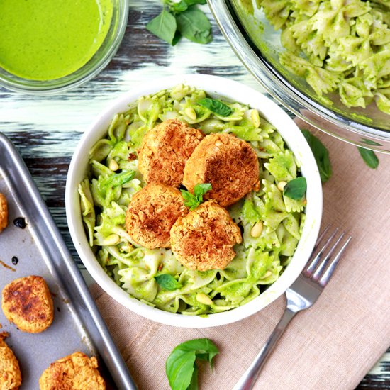 Pesto Pasta with Chickpea Patties