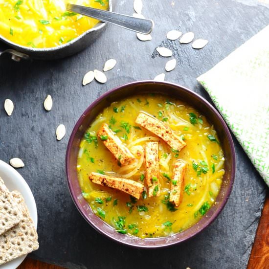 Spiralized Pumpkin Potato Soup + Tofu