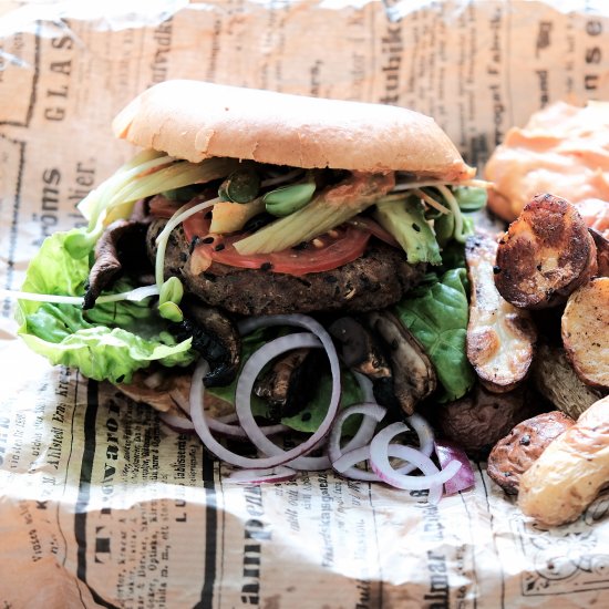 Vegan Burger with Roasted Potatoes