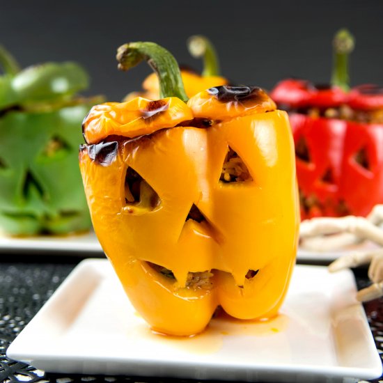 Jack O’Lantern Stuffed Peppers