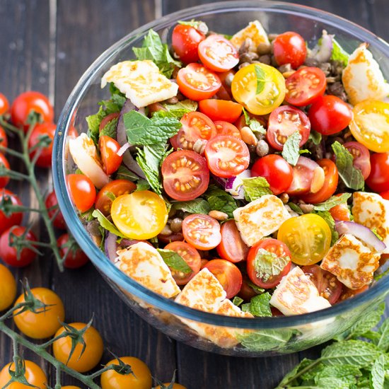 Mint, Halloumi & Green Lentil Salad