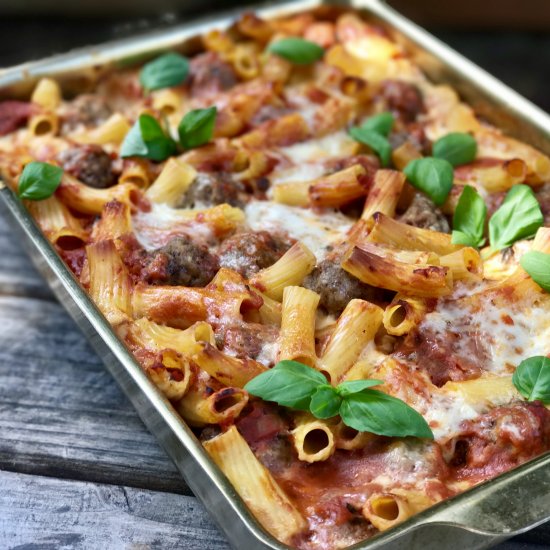 No-Boil Baked Ziti With Bison Meat