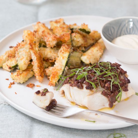 Baked Courgette Fries & White Fish