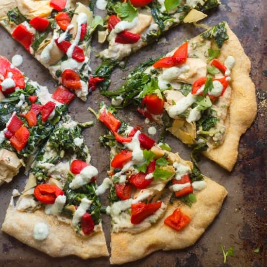 Spinach Artichoke Vegan White Pizza