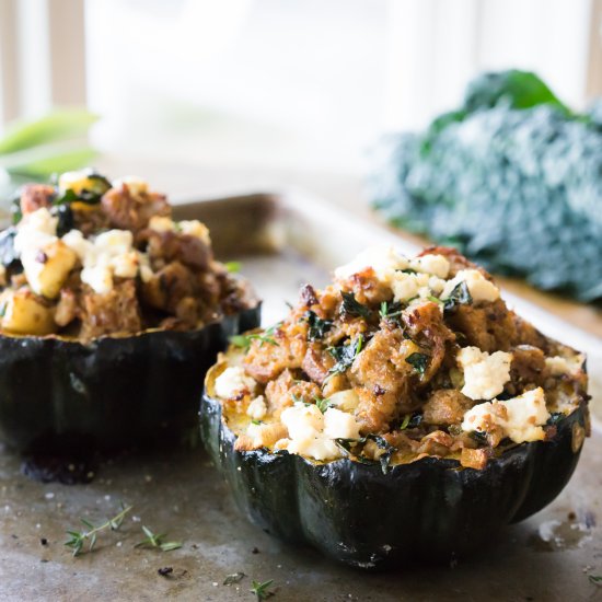 Sausage Chèvre Stuffed Acorn Squash