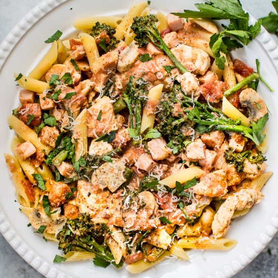 Lighter Chicken and Bacon Pasta