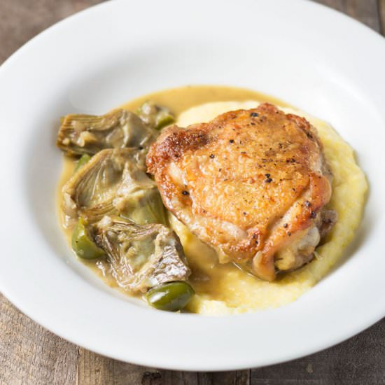 Braised Chicken Thighs & Artichokes